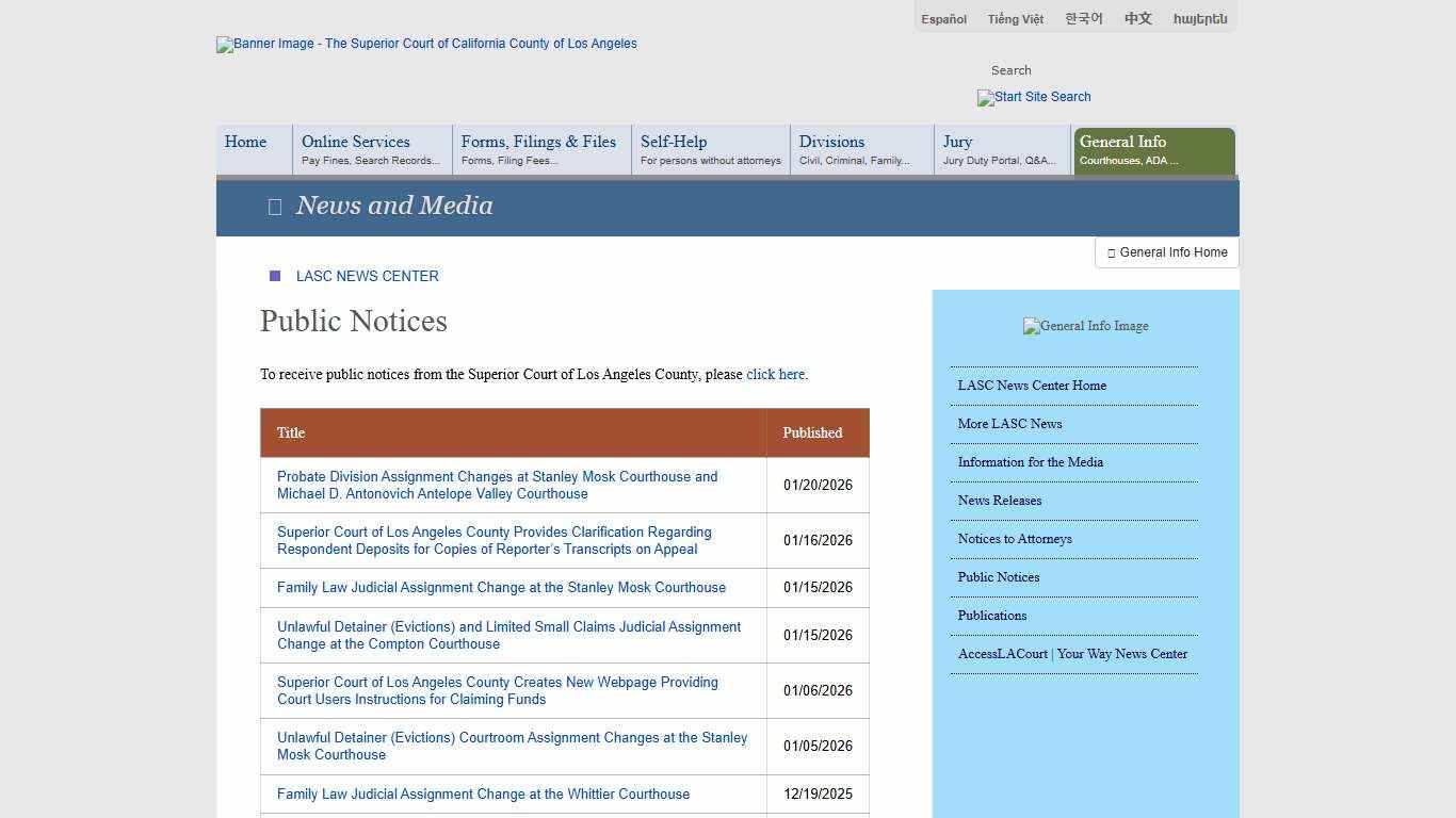 Public Notices - News and Media - LA Court