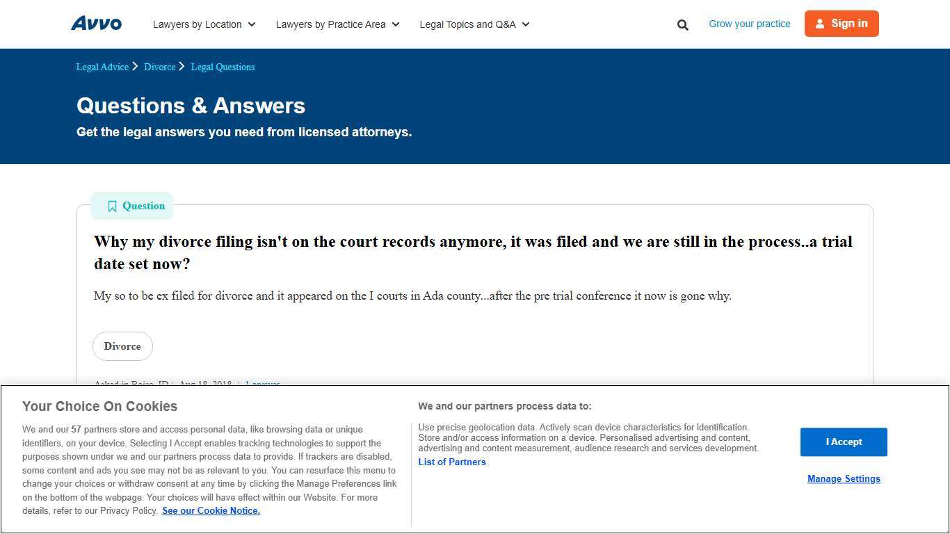 Why my divorce filing isn't on the court records anymore, it was filed and we are still in the process..a trial date set now? - Legal Answers